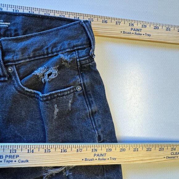 Old Navy Jeans Size 8 Black Button Fly High Rise Slouchy Straight  Distressed - Picture 6 of 12